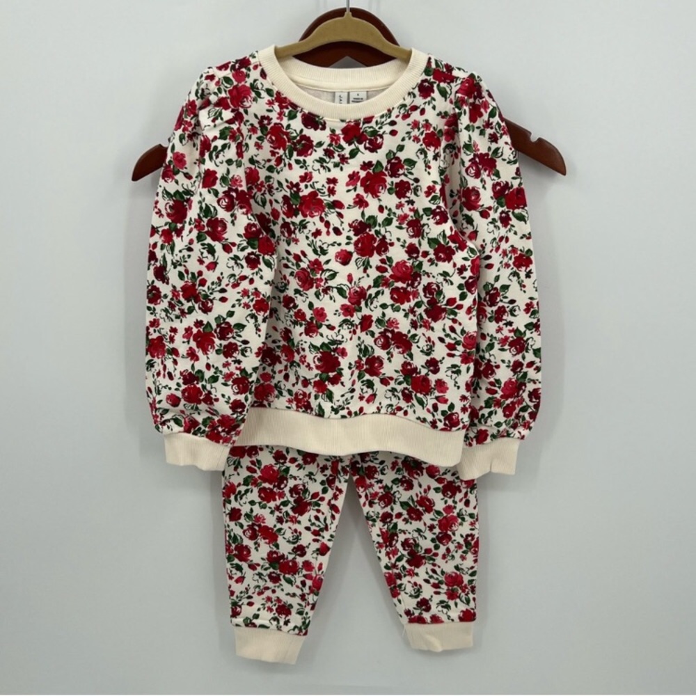 Janie and Jack Red Floral Sweatsuit Sweatshirt Sweatpants